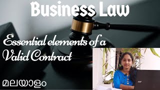 Essential elements of a valid contract  Business Law MalayalamOnline class Commerce E Learn [upl. by Anehta]