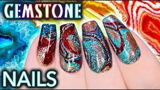 DIY Gemstone Nail Art  NO WATER WATERMARBLE [upl. by Ahsitil]