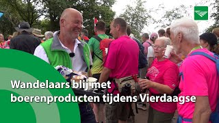 Wandelaars blij met boerenproducten tijdens Vierdaagse [upl. by Rayshell]