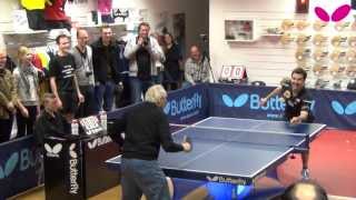 Timo Boll visiting Butterfly Store Moers [upl. by Nlyak]