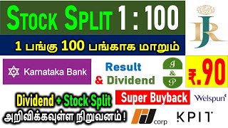 STOCK SPLIT 1100 UPCOMING DIVIDEND Rs90 KARNATAKA BANK LTD TRIDENT  AXIS BANK FEDERAL IEX [upl. by Etteraj]