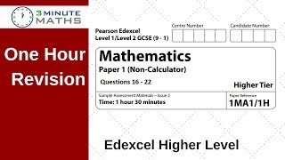 Edexcel GCSE Higher Maths Non Calc Questions 16 to 22 One hour revision [upl. by Nauqal930]