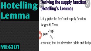 Hotelling Lemma Supply Function Derivation From Profit Maximization Function MEC 1 Microeconomics [upl. by Eelime584]