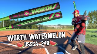 Hitting with the Worth Legit Watermelon  USSSA240 Slowpitch Softball Bat Review [upl. by Sucramed]