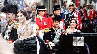 Konprinsen50  Crown Prince Frederik and Crown Princess Mary carriage ride through Copenhagen [upl. by Bohaty668]