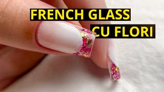 Unghii cu gel Forma pătrat cu french glass și flori 🌸 [upl. by Las701]