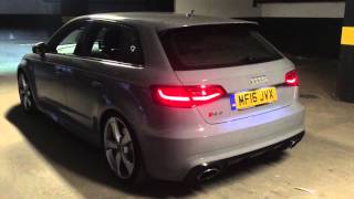 Audi RS3 stock exhaust revs Loud pops and bangs [upl. by Coussoule]