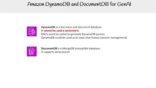 Using DynamoDB and DocumentDB for Generative AI  AWS AI Practitioner AIFC01 [upl. by Aimerej766]