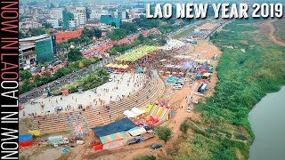 Lao New Year 2019  Celebrating Pi Mai Lao New year in Vientiane Laos [upl. by Neelyaj]