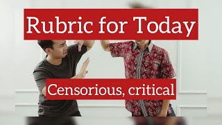 Rubric for Today  Censorious critical  Dr Neelam Avtar Singh [upl. by Kiryt]