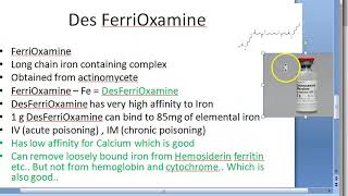 Pharmacology 981 b Chelating Agents Des FerriOxamine Deferoxamine DFOA Iron poisoning metal Fe [upl. by Harold]