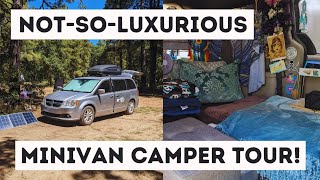 Simple DIY No Build Minivan Camper Conversion Tour 🌞  August 2023 Update [upl. by Sou213]