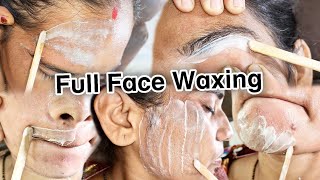 Full Face Waxing EyebrowForeheadSideburnsCheeksUpper lipNose Waxing step by step Tutorial [upl. by Htebsil963]