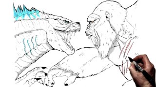 How To Draw King Kong vs Godzilla  Step By Step [upl. by Moyer]