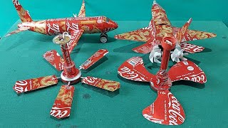 2 ceiling fans and Boeing airplane made from cocacola cans  Homemade toys [upl. by Ardnasirk]