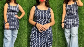 कॉलेज वियर कुर्ती कटिंग एंड स्टिचिंग।College wear kurti cutting and stitching without sleves kurti [upl. by Sommers248]