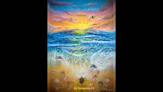 The success of survival acrylicpainting art sea beach turtle seashells sunset sky waves [upl. by Crooks]