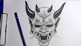 Hannya drawing How to draw a hannya mask for tattoo [upl. by Anneuq]