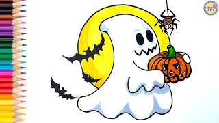 How To Draw Halloween Ghost Easy Halloween Drawing amp Coloring For Kids [upl. by Aicilif]