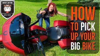 How to pick up BIG Motorcycle Girl Picks up Huge fallen bike [upl. by Matelda492]