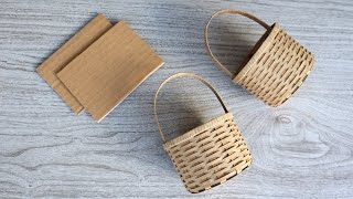 REALISTIC MINI BASKET FROM CARDBOARD  DIY Handmade Cardboard Craft  Best Display Ideas [upl. by Elfrida]