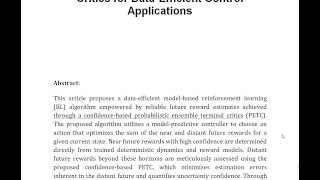 Model Based Reinforcement Learning With Probabilistic Ensemble Terminal Critics for Data Efficient C [upl. by Labotsirc399]