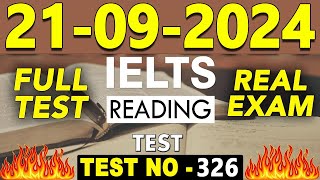 IELTS Reading Test 2024 with Answers  21092024  Test No  326 [upl. by Iras]