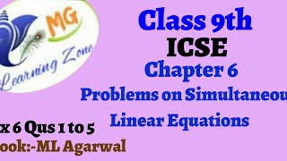 Class 9th ICSE Math Ch 6  Problems on Simultaneous Linear Equations Ex 6 Qus 1 to 5 [upl. by Ahseit195]