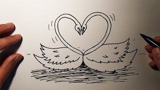 Как нарисовать ЛЕБЕДЕЙ ❤ простой способ сможет каждый ❤How to draw SWANS [upl. by Rafaellle]