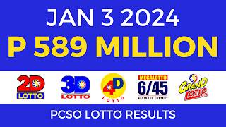 Lotto Result January 3 2024 9pm PCSO [upl. by Acilgna540]