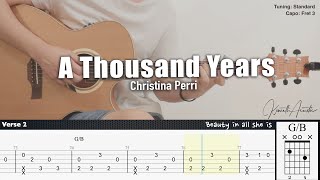 A Thousand Years  Christina Perri  Fingerstyle Guitar  TAB  Chords  Lyrics [upl. by Ainoyek]