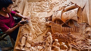 Hoi An Wood Carving  6 Months Carving a Huge Wall Art from a Piece of Wood [upl. by Arraeis978]