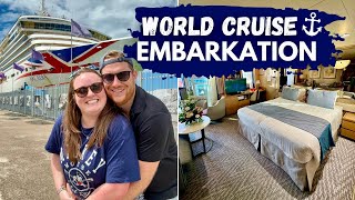 WORLD CRUISE 60 DAYS STARTS NOW 🌍 Auckland Embarkation 🛳️ PampO Cruises Arcadia MiniSuite Cabin Tour [upl. by Hanni]