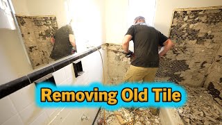 Old Tile Removal  Mud Bed Walls  PLAN LEARN BUILD [upl. by Nellahs]