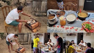 IMPROVISEI UMA CHURRASQUEIRA AO AR LIVRE E ASSEI BISTECA DE PORCO PARA O ALMOÇO [upl. by Guenzi]