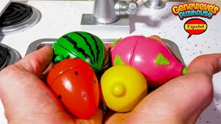 ¡Aprenda nombres de frutas y verduras para niños con Toy Kitchen Cooking Party [upl. by Aehta]