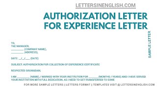 Authorisation Letter to Collect Experience Certificate  Authorization Letter Sample Format [upl. by Annalla54]