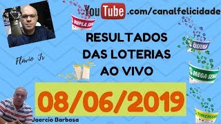 Loterias ao vivo 08062019  Quina 4996  Mega sena 2158  Dia de sorte 161  timemania  Dupla sen [upl. by Nalaf]