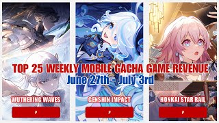 Top 25 Weekly Mobile Gacha Game Revenue June 27thJuly 3rd 2024 [upl. by Coy676]