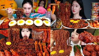 ASMR EATING SPICY KOREAN NOODLES BEST MUKBANG CHALLENGE mukbang eating [upl. by Llyrpa]