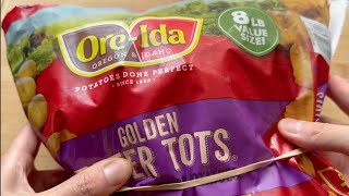 Ore Ida Frozen Golden Tater Tots REVIEW TASTE TEST  COSTCO [upl. by Nalehp741]