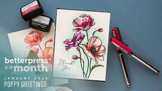 Spellbinders January 2024 BetterPress Plate of the Month – Poppy Greetings [upl. by Millisent]