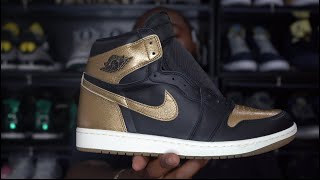 FIRST LOOK AIR JORDAN 1 BLACK GOLD SNEAKER REVIEW [upl. by Deanna]