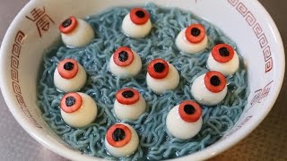 Zombie Ramen Horror Eyes Noodles Halloween Dish [upl. by Essined]