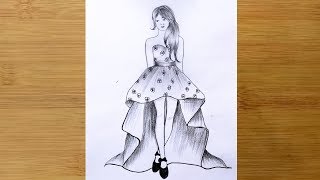 How To Draw Girl Full Body With Beautiful Dress  Modern Girl Pencil sketch  Face Drawing Easy [upl. by Hilel87]