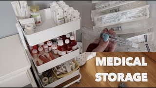 How I Store all of my Medical Supplies Feeding Tube Central line Medication etc [upl. by Haimrej]