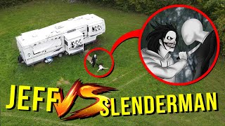 DRONE CATCHES JEFF THE KILLER AND SLENDERMAN AT ABANDONED TRAILER PARK SCARY [upl. by Llednahs]