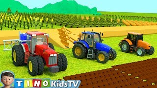 Tractor for Kids Plowing Stuck in Mud  Farm Tractor Uses for Children [upl. by Selrac]