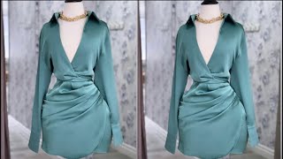 How to make an overlap dress with a ruched skirt and a collar [upl. by Lavinie370]