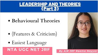 Leadership amp Theories 3 Behavioral Theories Michigan amp Ohio Studies UGC NET JRF By Reema Nayyar [upl. by Schell]